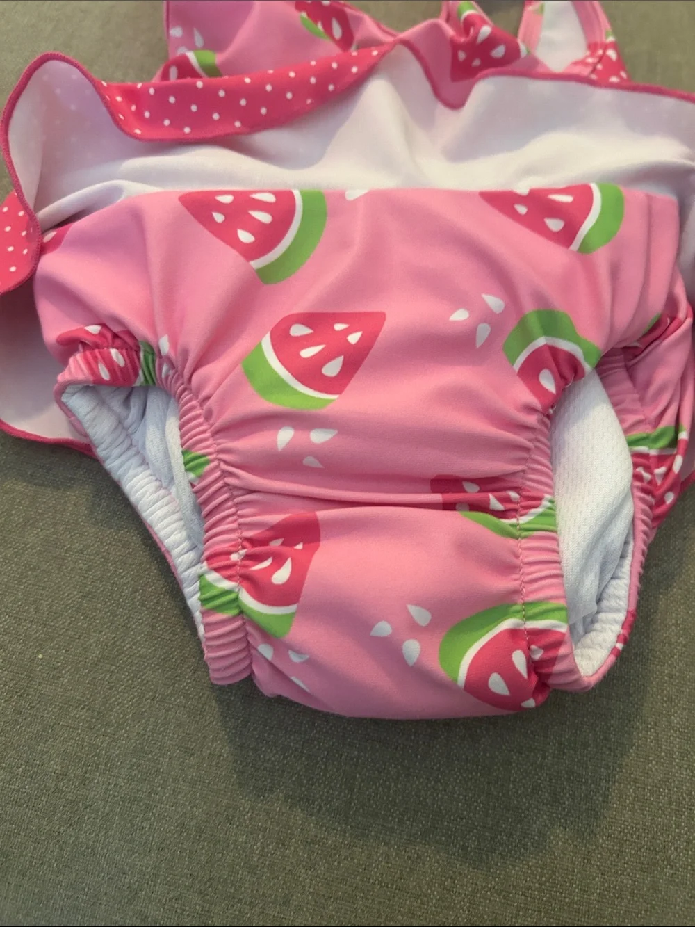 Pink Watermelon Print Ruffle One-Piece Swimsuit with Built in Swim Diaper